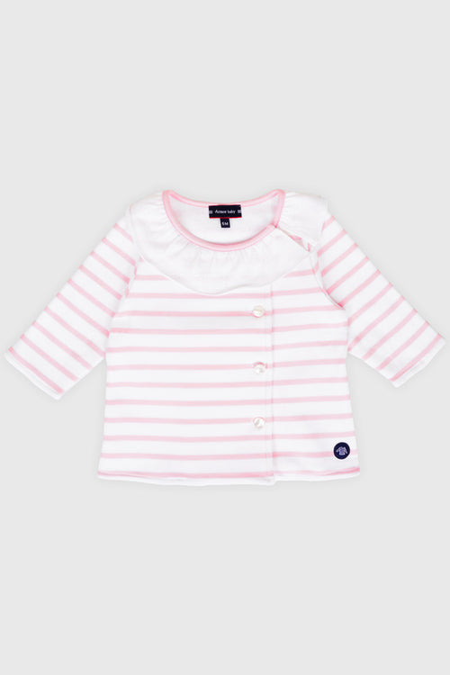 Gestreifte Jacke mit gerafftem Kragen - Baumwolle - Armor-lux - 1