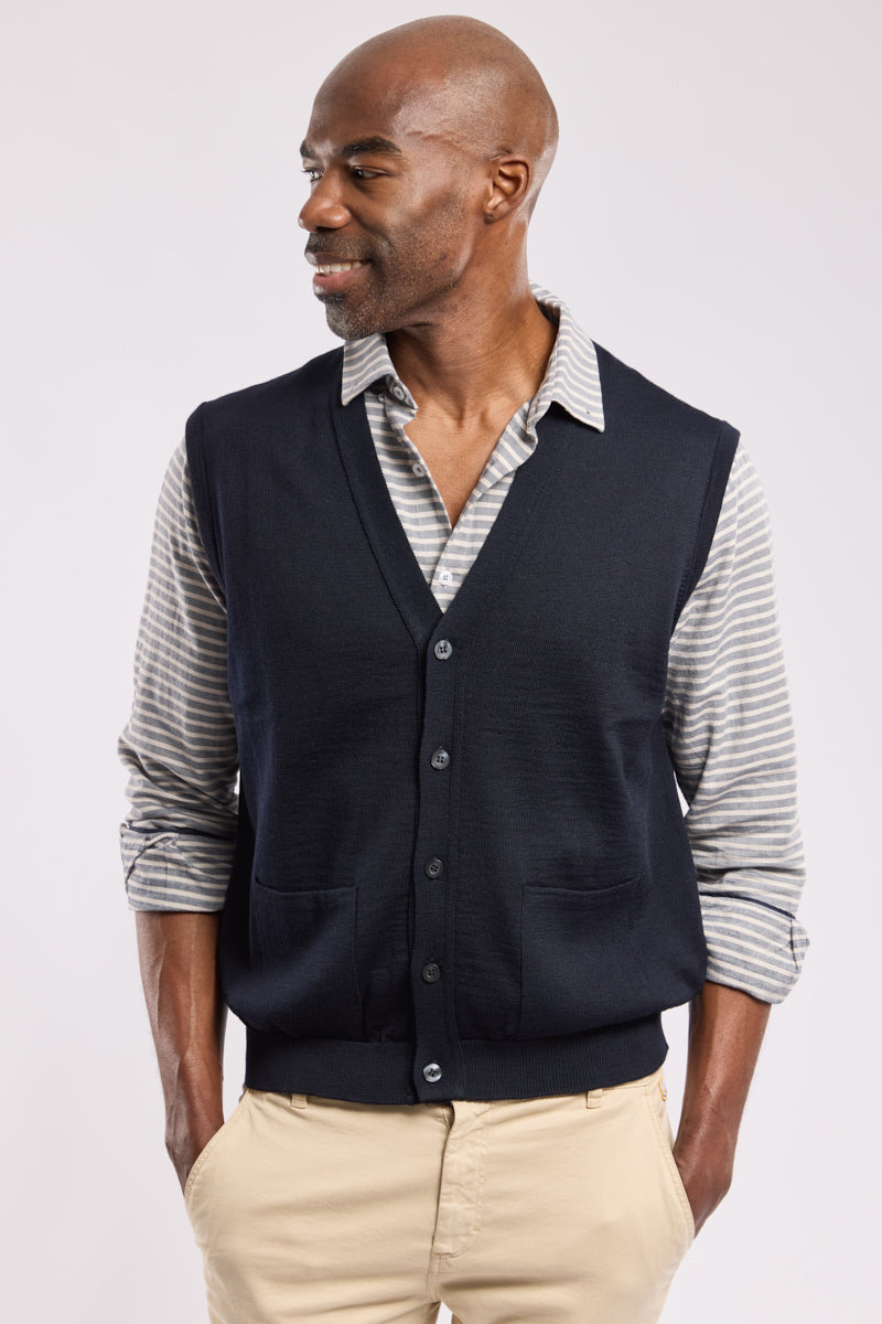 Bérac buttoned cardigan – merino wool - Men - AMIRAL – Armor-lux