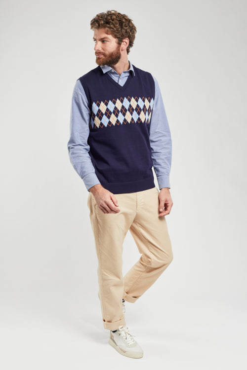 Sleeveless cotton jumper with jacquard motifs - Armor-lux - 1