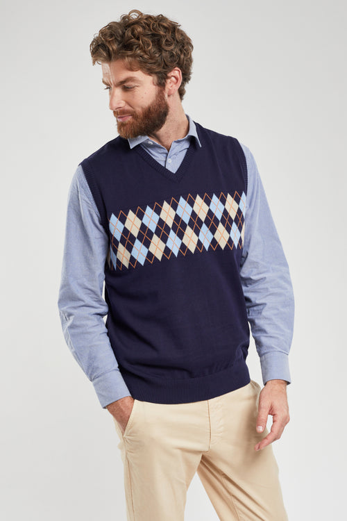 Sleeveless cotton jumper with jacquard motifs - Armor-lux - 3