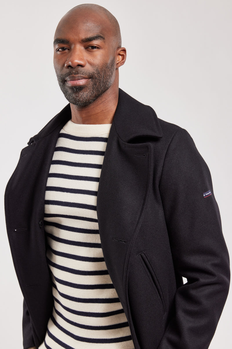 Pea coat Cap Sizun - pure wool - sizes 56 to 64 - Men - Noir
